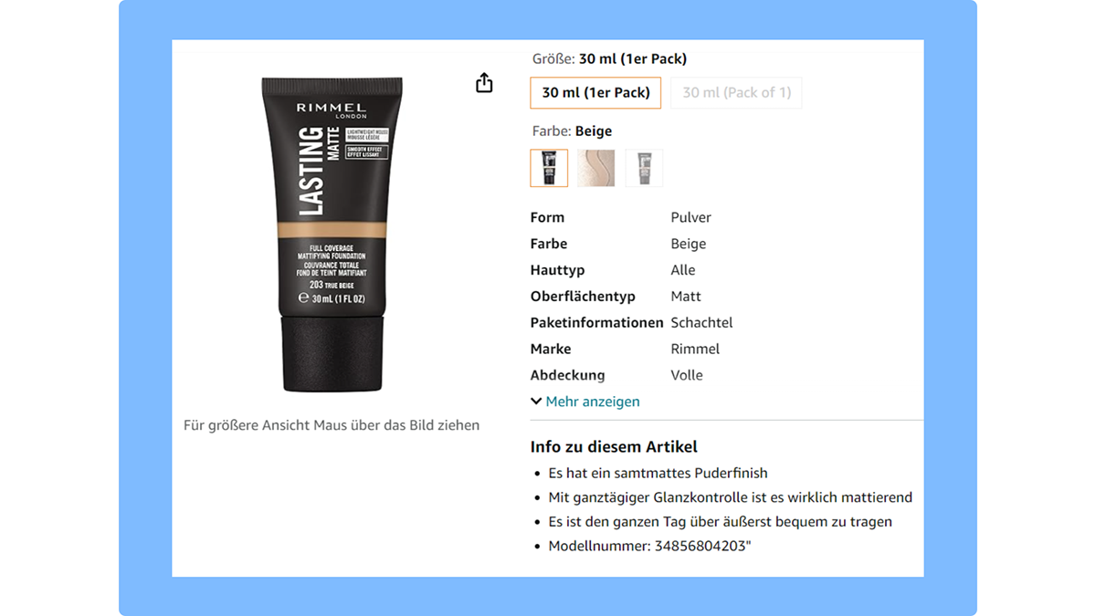 Product: Rimmel Foundation Lasting Matte 203